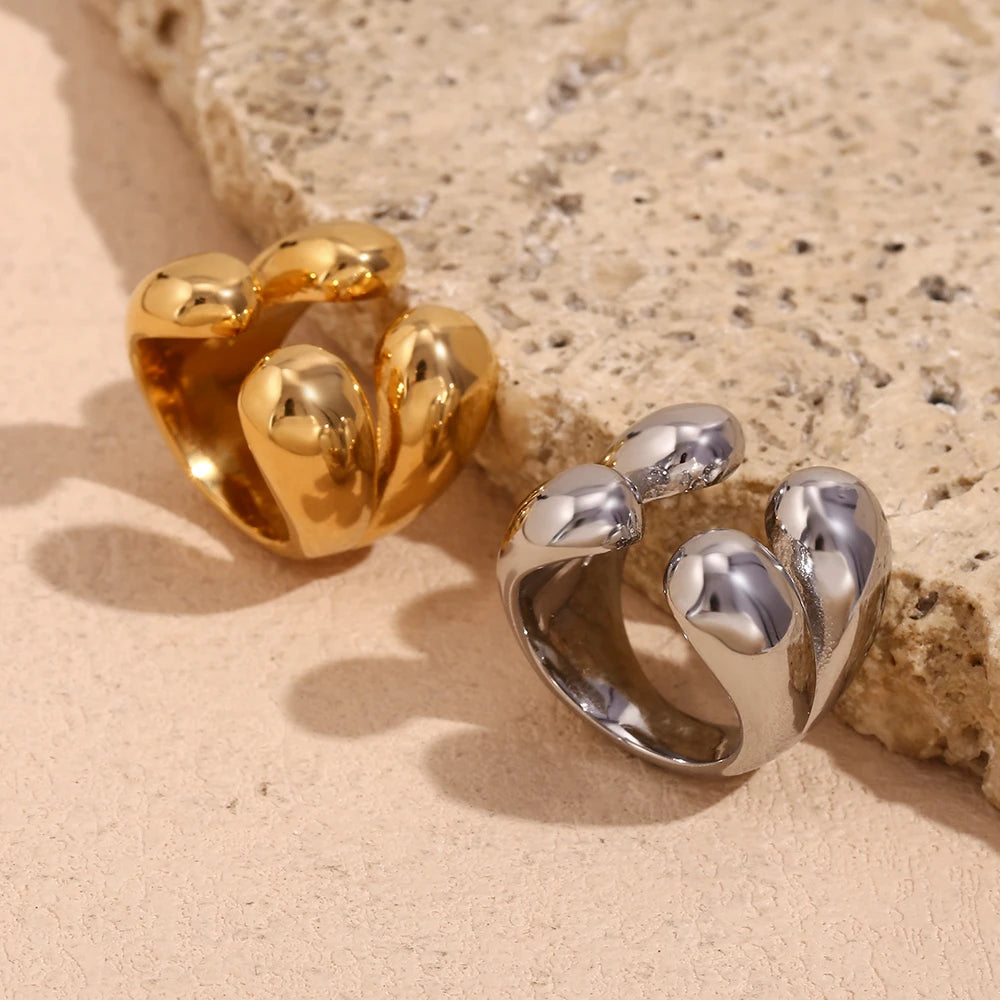 EBbelle Four Water Drop Head Open Ring Hypoallergenic 18K Gold Plated Decoration 316L Stainless Steel Jewelry