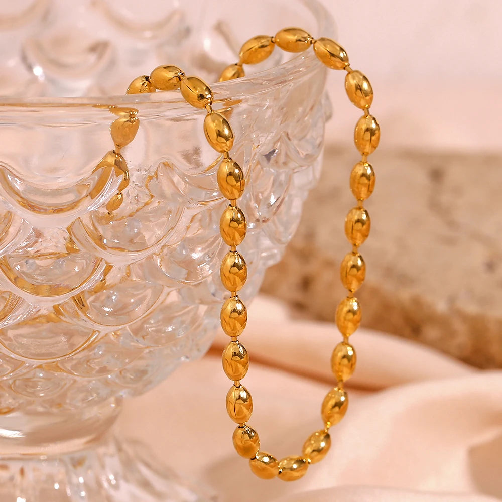 EBbelle Stainless Steel 18K Gold Plated Oval Beaded Necklaces Daily Choker Necklaces Fashion Jewelry Accessories For Women