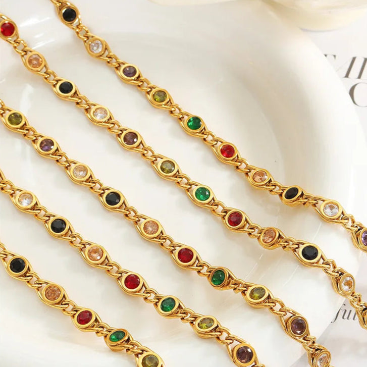 Colorful Zircon Necklace Bracelet Women Set Fashion Non Tarnish Chain Designer Jewelry Copper Gold Plated Accessories 2024