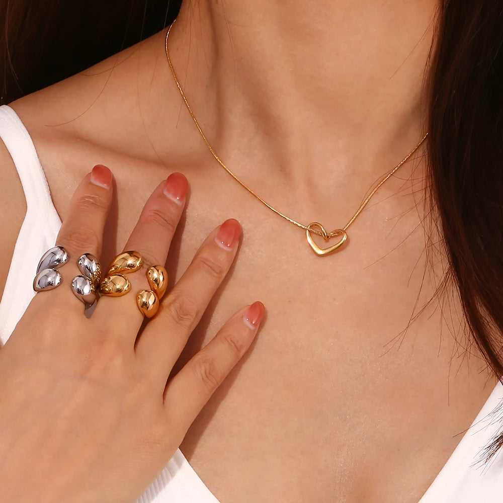 EBbelle Four Water Drop Head Open Ring Hypoallergenic 18K Gold Plated Decoration 316L Stainless Steel Jewelry