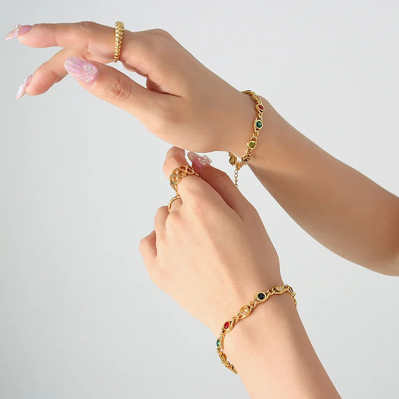 Colorful Zircon Necklace Bracelet Women Set Fashion Non Tarnish Chain Designer Jewelry Copper Gold Plated Accessories 2024