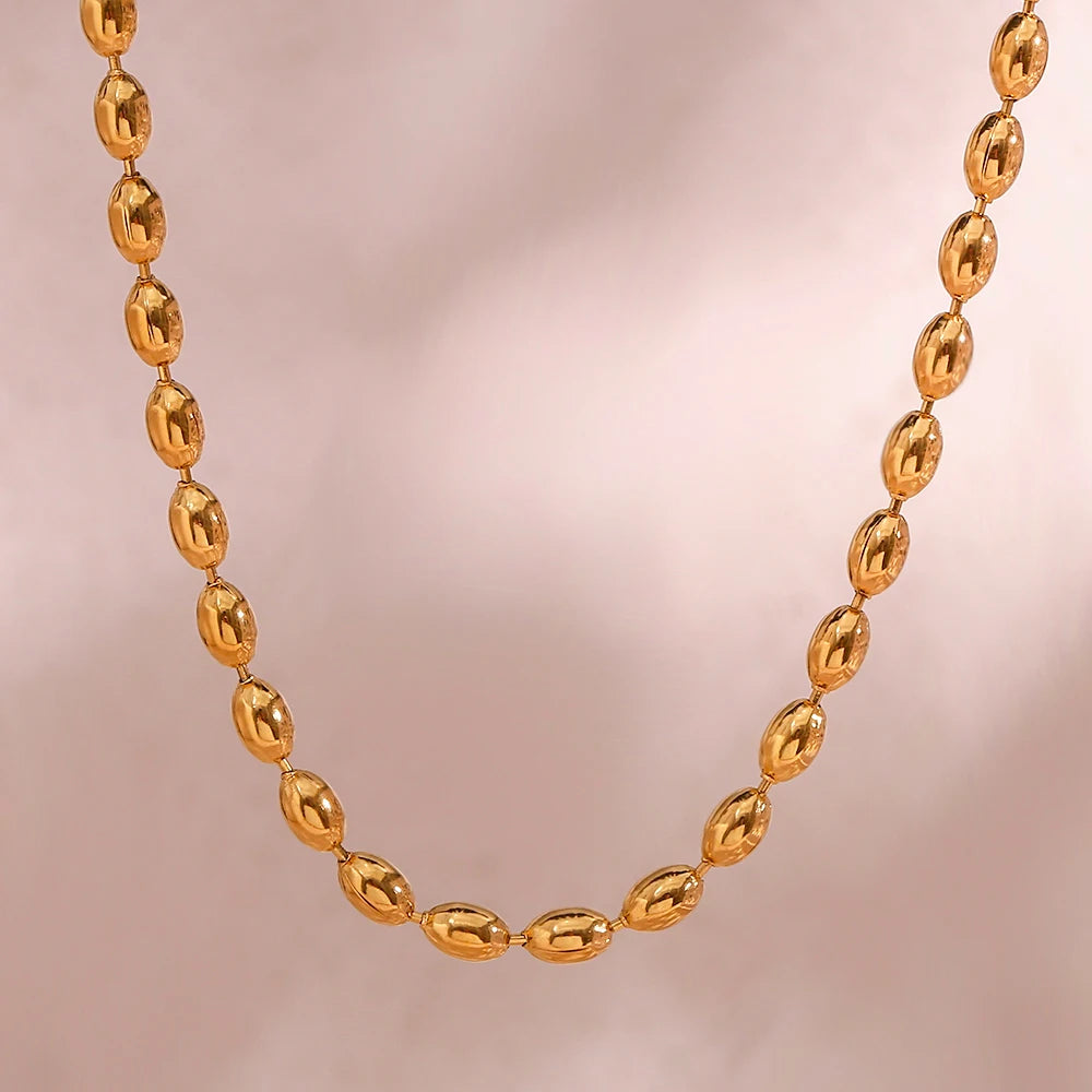 EBbelle Stainless Steel 18K Gold Plated Oval Beaded Necklaces Daily Choker Necklaces Fashion Jewelry Accessories For Women