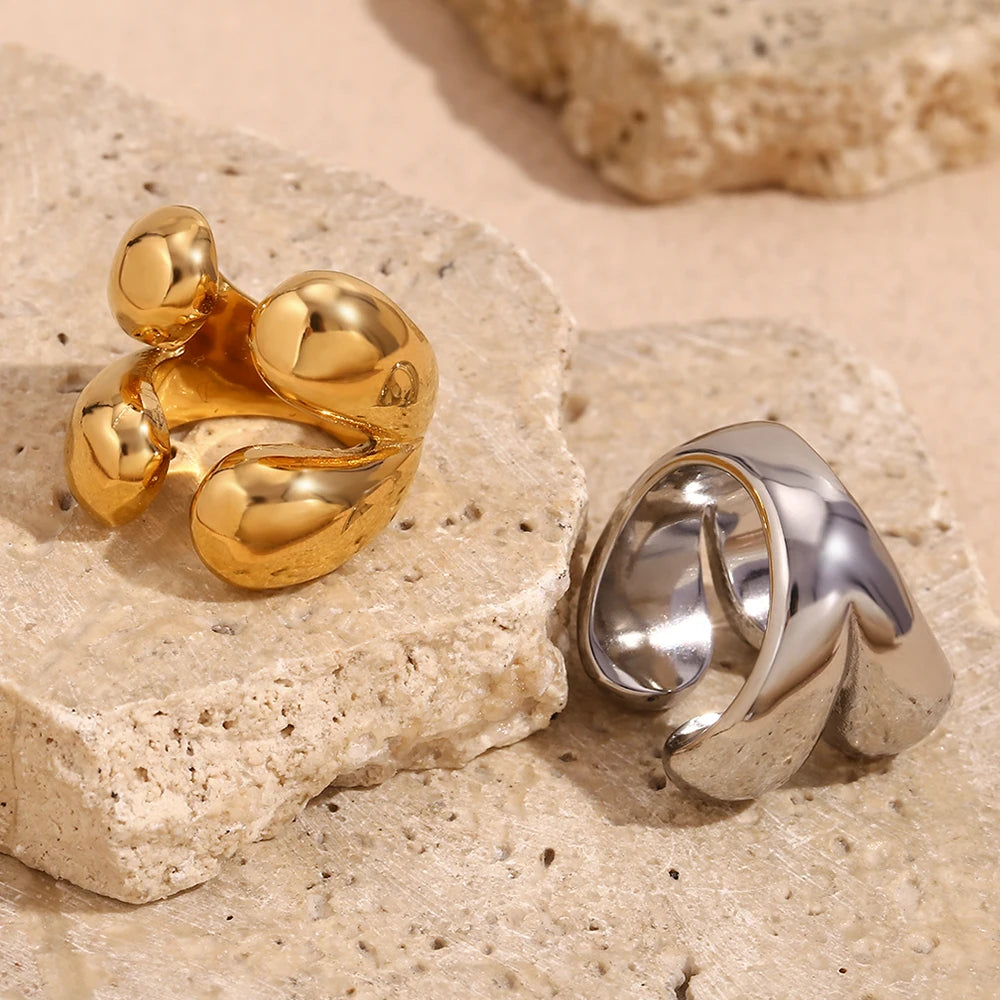 EBbelle Four Water Drop Head Open Ring Hypoallergenic 18K Gold Plated Decoration 316L Stainless Steel Jewelry