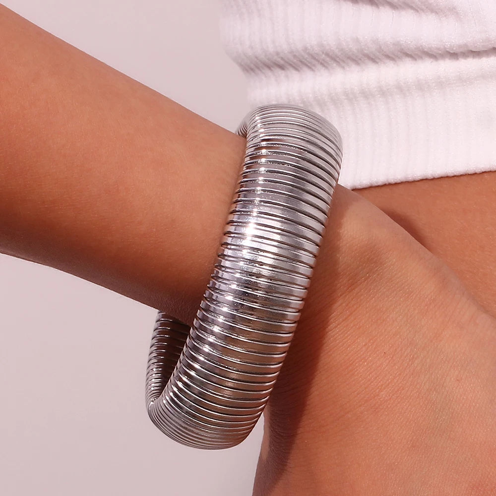EBbelle 20mm Chunky Wide 18K Gold Plated Silver Color Arm Wrist Bracelet Bangles Women stainless steel pulseras para mujer