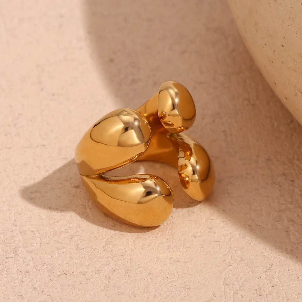 EBbelle Four Water Drop Head Open Ring Hypoallergenic 18K Gold Plated Decoration 316L Stainless Steel Jewelry